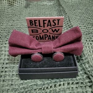 Burgundy Bow Tie and Cufflinks Set